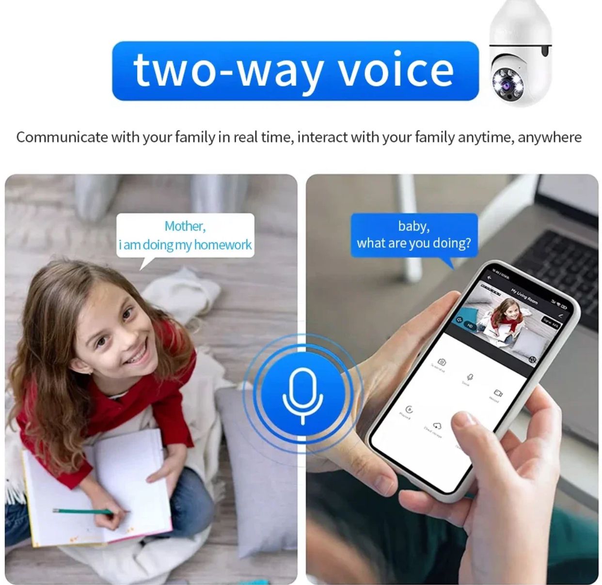 Caméra Ampoule WiFi - surveillance Zoom panoramique/inclinaison 5G