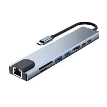 Adaptateur USB-C 8-en-1, en alliage de zinc, 8 ports, petite et portable pour la famille et le bureau